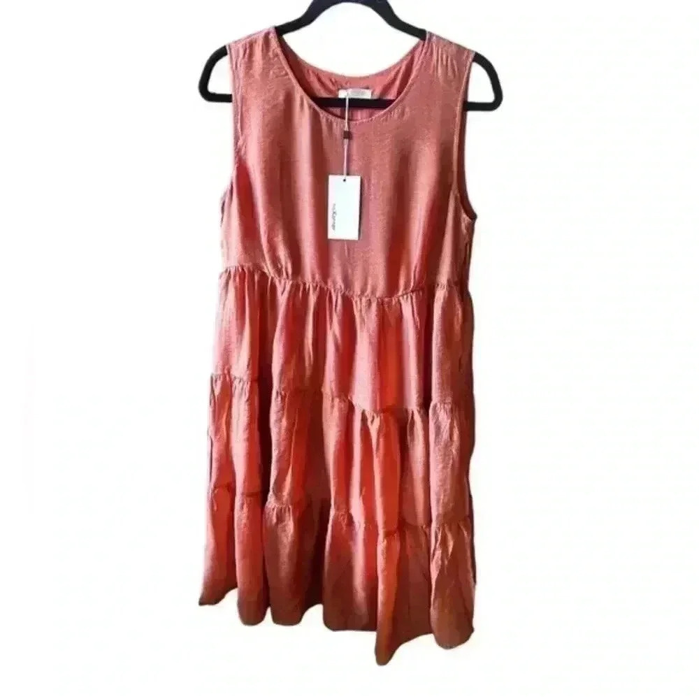The Korner beautiful size large NWT tiered dress in‎ pumpkin color. Sleeveless.
